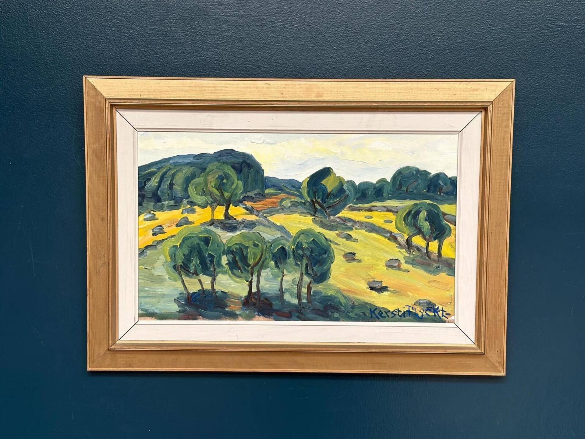 Original Mid Century Swedish Oil On Panel – Trees By Kerstin Flyckt