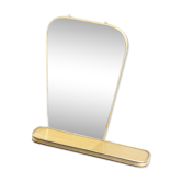 Miroir rétroviseur asymétrique 32 x 32 cm vintage en laiton avec tablette