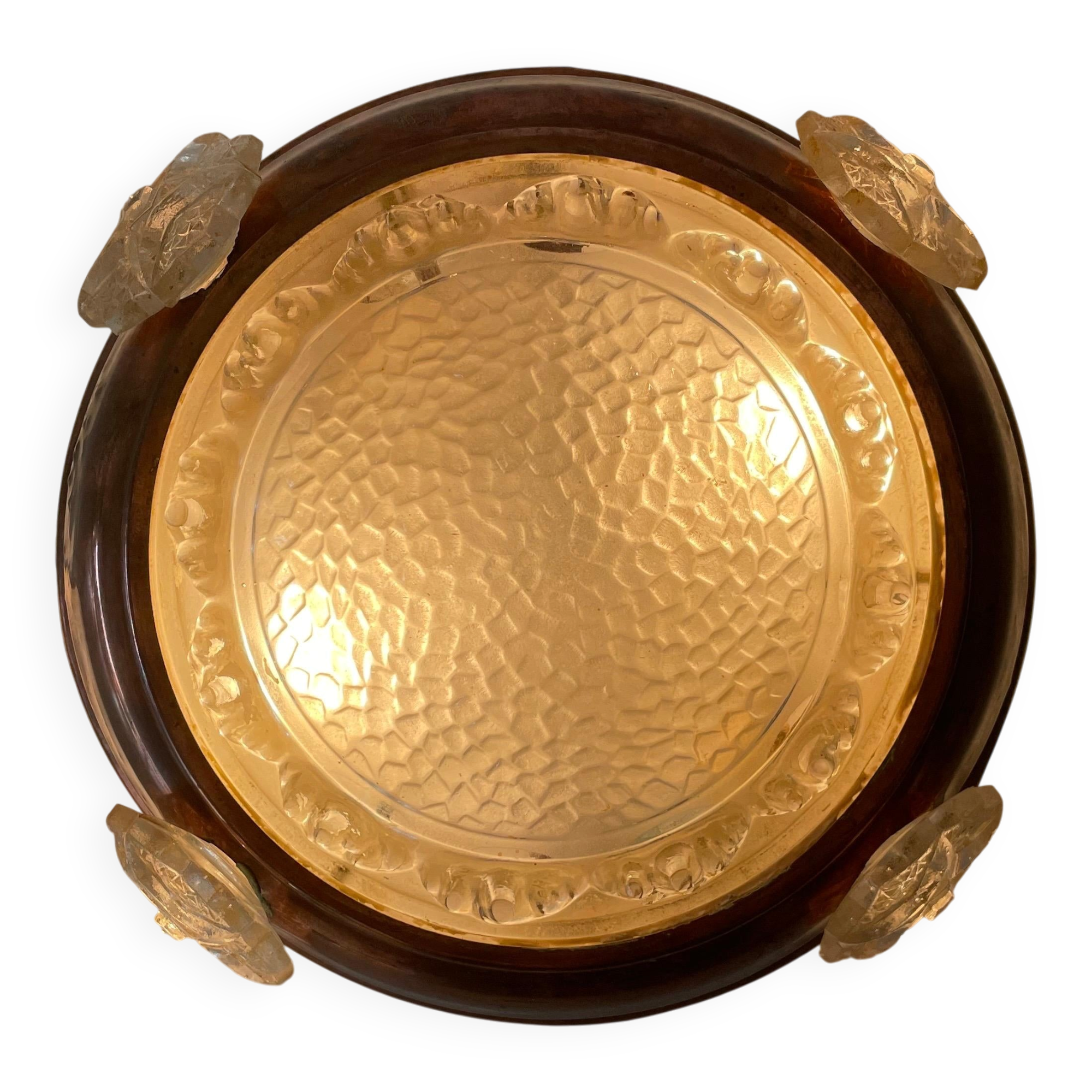 Exceptional flush ceiling light Italian Art Deco in copper and glass, 1940s, Italy