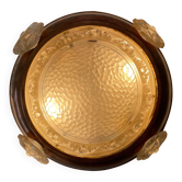 Plafonnier italien Art déco en cuivre et verre, années 1940, Italie