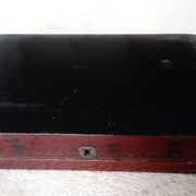 Old lacquered wooden box with china or japan decoration, bird and flower