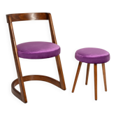 Chaise et tabouret Halfa en velours violet du milieu du siècle, Baumann, France, années 1970