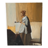 Huile sur toile "la femme en bleu lisant une lettre" d' après Vermeer