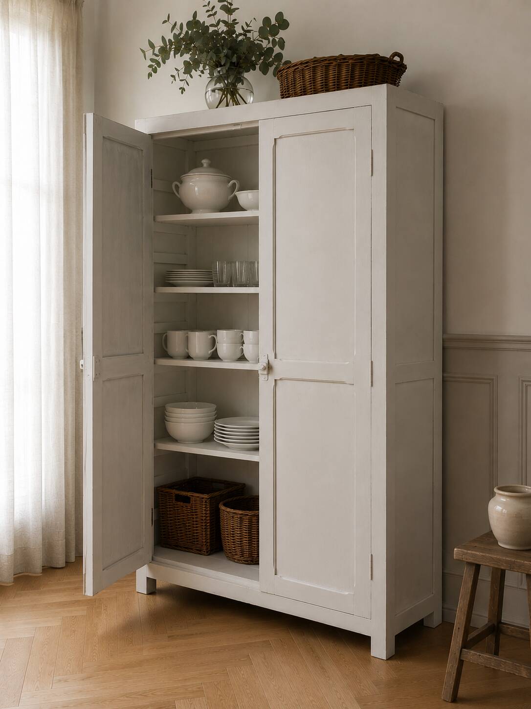 Vintage Parisian wardrobe enhanced in pearl grey.