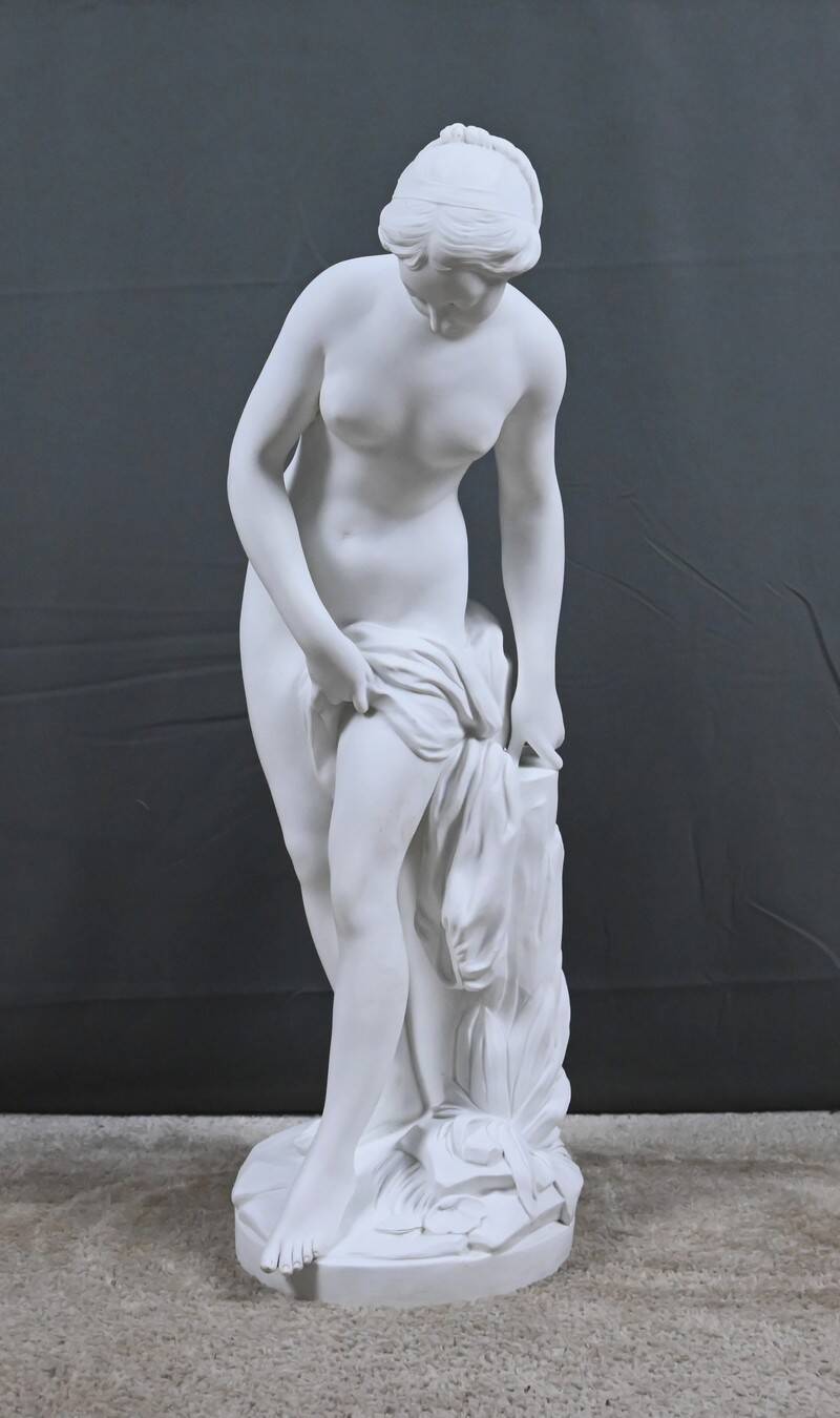 Important biscuit sculpture "The Bather" after Falconet – late 19th century.