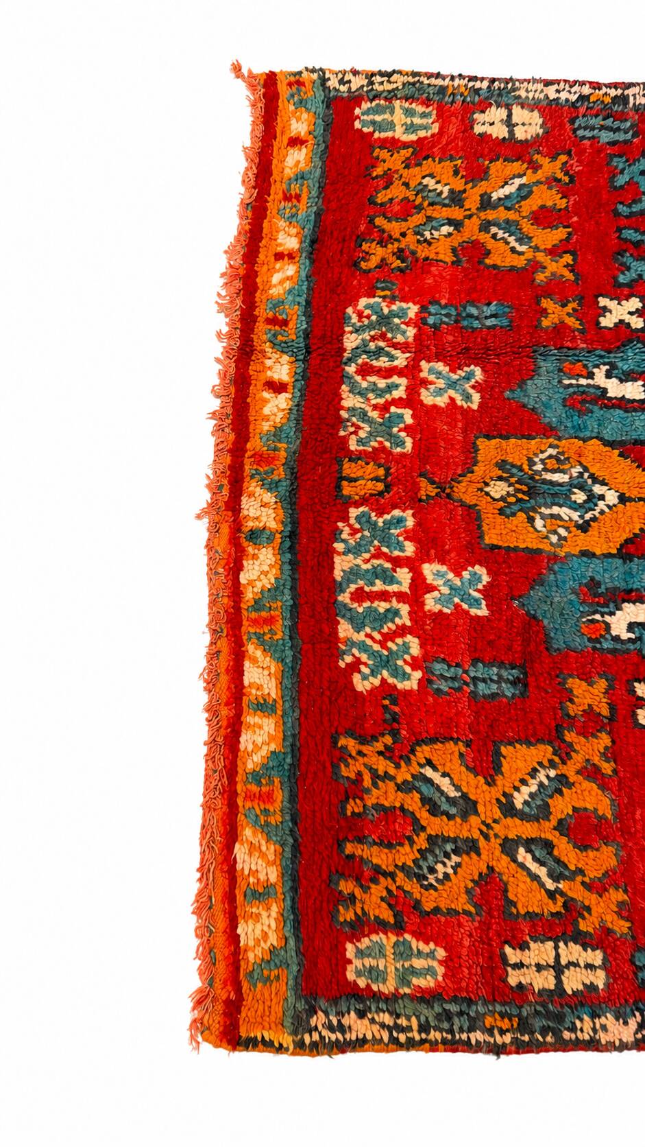 Vintage red Berber rug with multicoloured patterns - 145 x 300 cm
