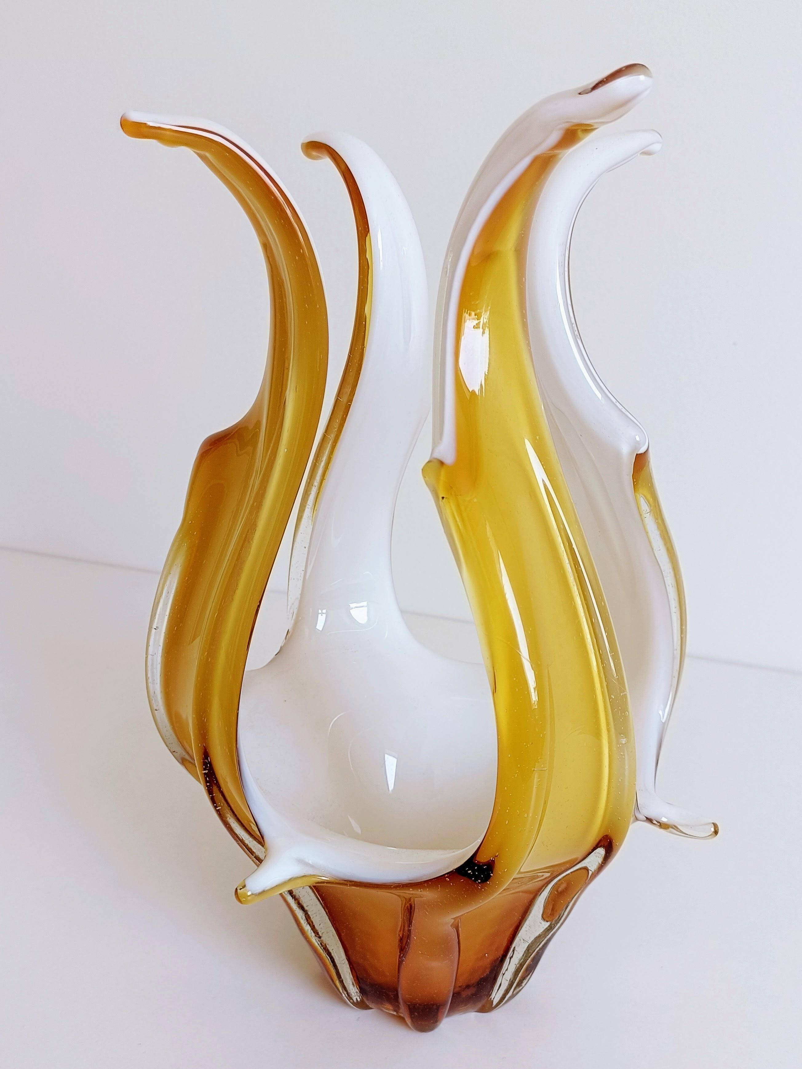 Mid-Century Modern Murano Glass Vase, Amber & Opal, Italy, 1960s