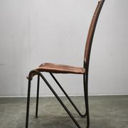 1990s European Brutalist Wrought Iron and Hand-Stitched Cognac Leather Dining Chair