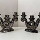 Pair of vintage iridescent black candlesticks, Vallauris style