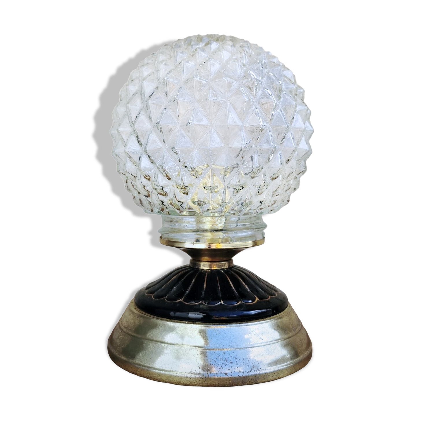 Table lamp, old vintage globe in chiseled glass