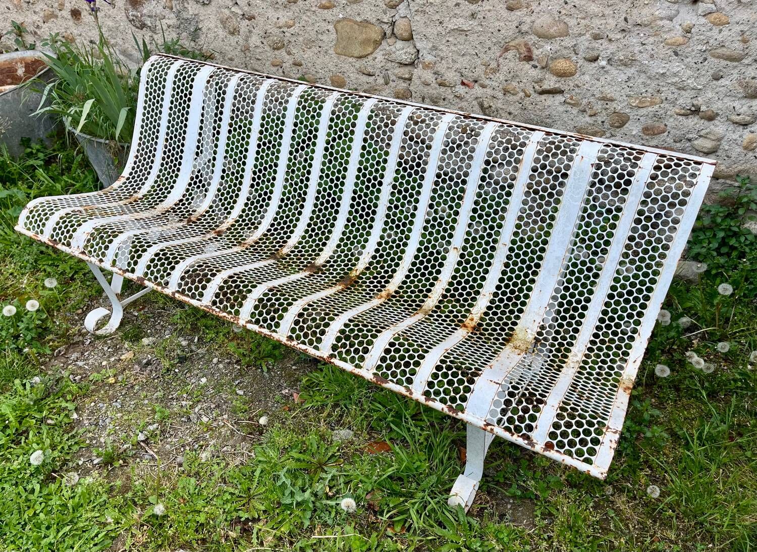 Public bench, street furniture, wrought iron garden bench