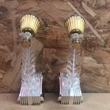 Pair of old golden plastic wall lamp + perspex plexi vintage