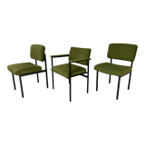 3 chairs 50s metal and green velvet ideal vintage style desk