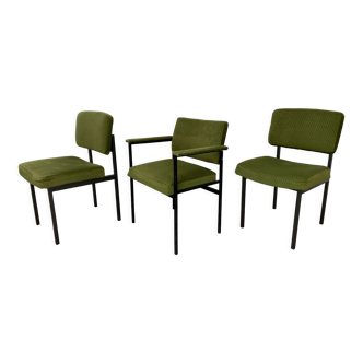 3 chairs 50s metal and green velvet ideal vintage style desk