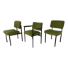 3 chaises années 50 métal et velours vert idéal bureau style vintage