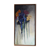 Tableau ancien à l'huile représentant un bouquet de fleurs