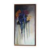 Tableau ancien à l'huile représentant un bouquet de fleurs