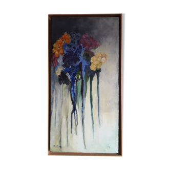 Old oil painting representing a bouquet of flowers