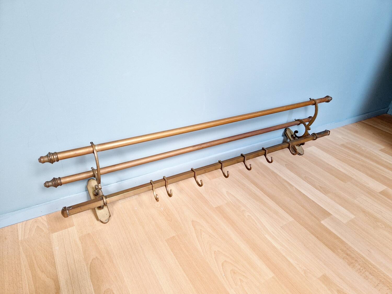 Art Deco brass wall coat rack, 1920s-30s