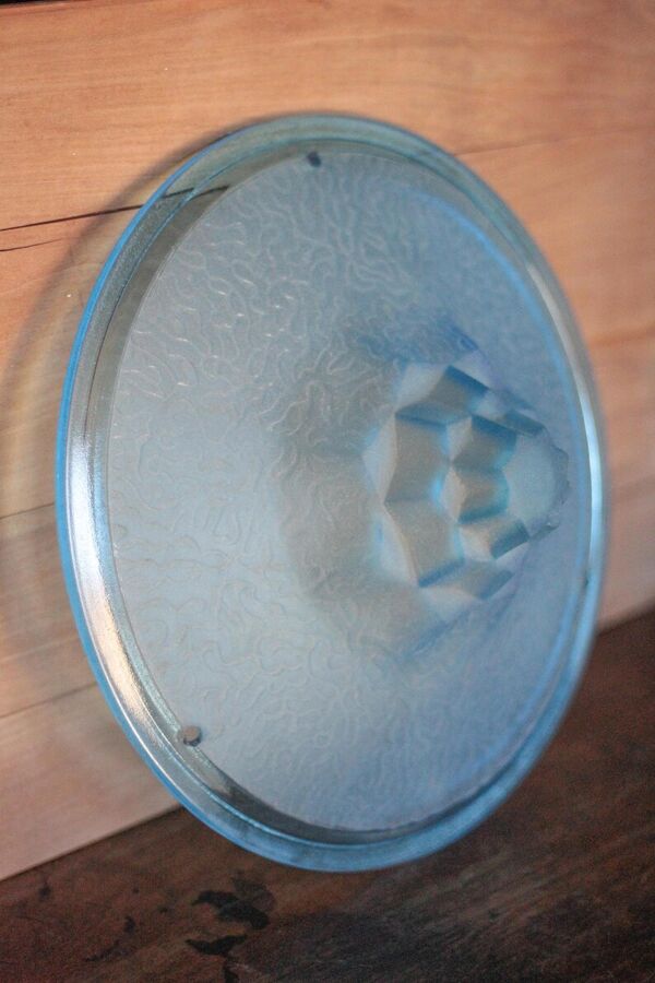 Vasque lustre art déco vintage, vasque suspension motifs géométriques, coupelle bleu, déco intérieur
