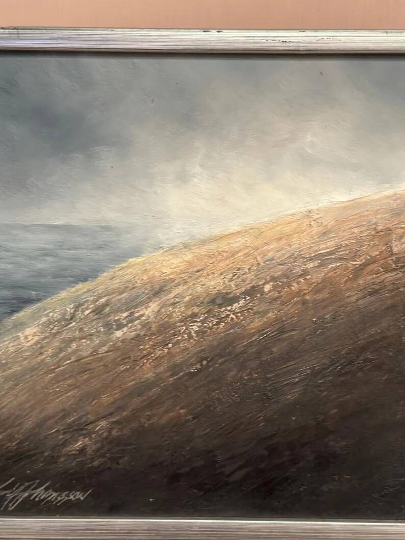 Original Swedish Oil on Panel – “The Surface” by Leif Johansson– Vintage & Framed – 30 × 30 cm (11.8" × 11.8")