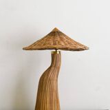 Lampe de table en rotin en forme de champignon structurel moderne du milieu du siècle