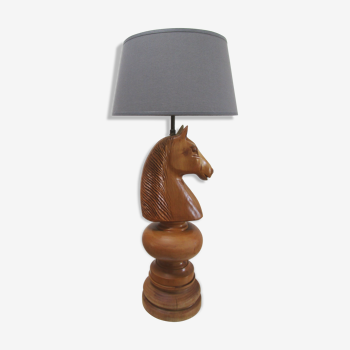 Lampe cheval cavalier échecs bois massif tourné vintage