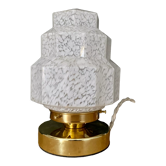 Table lamp vintage globe art deco glass of Clichy white