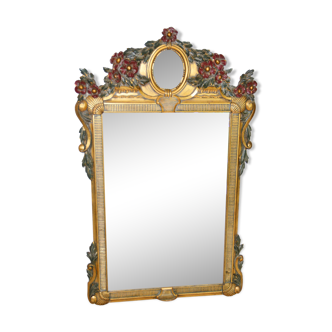 Miroir trumeau doré et fleurs rouges - 125X80cm