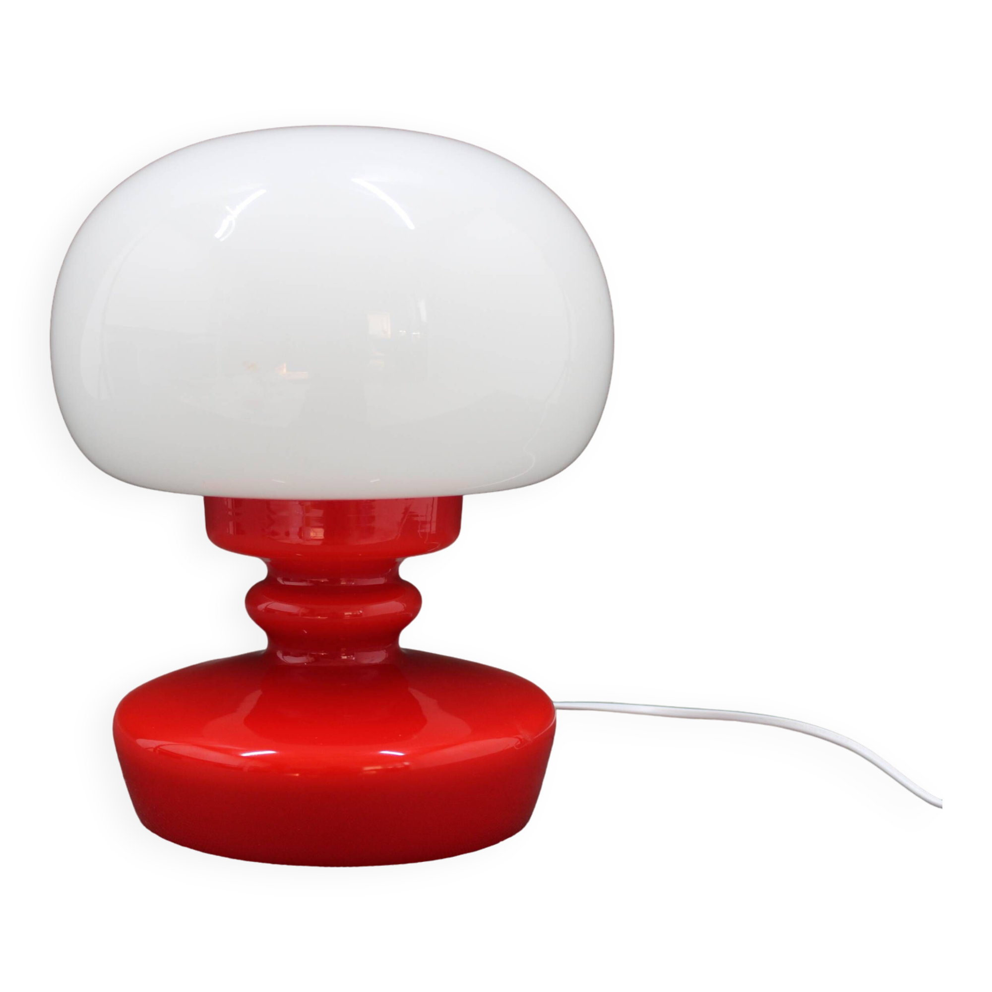 1970s Stepan Tabery Red Glass Mushroom Table Lamp, Czechoslovakia