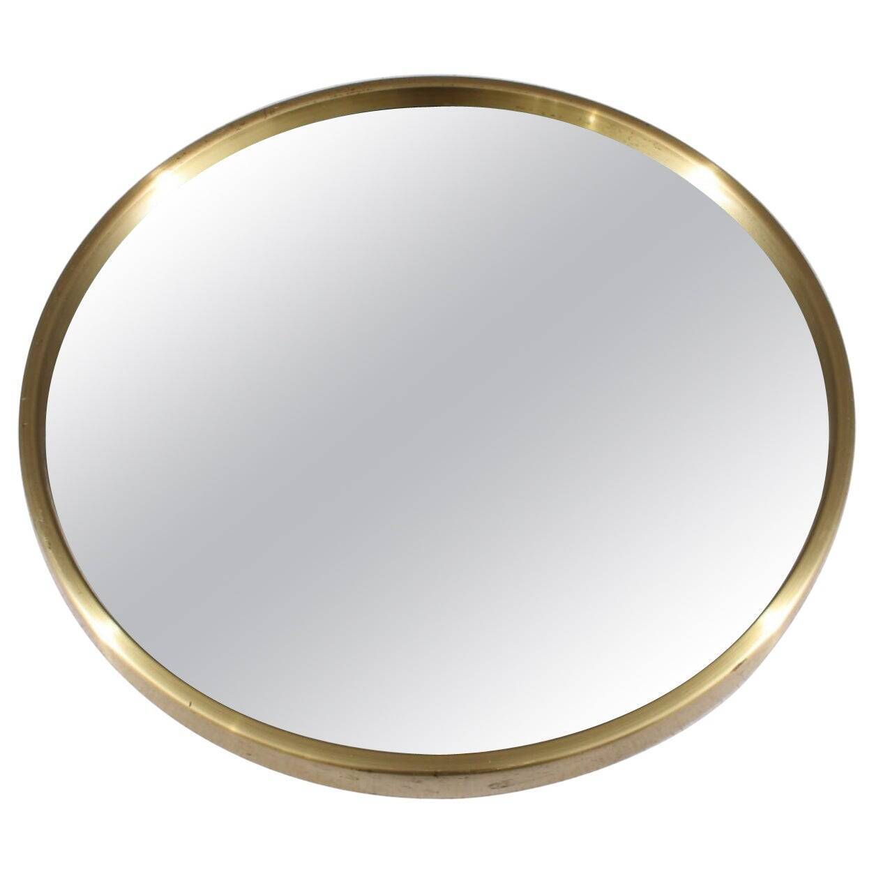 Midcentury Modern Round Brass Mirror by Glas Mäster, Markaryd, Sweden (1960s)