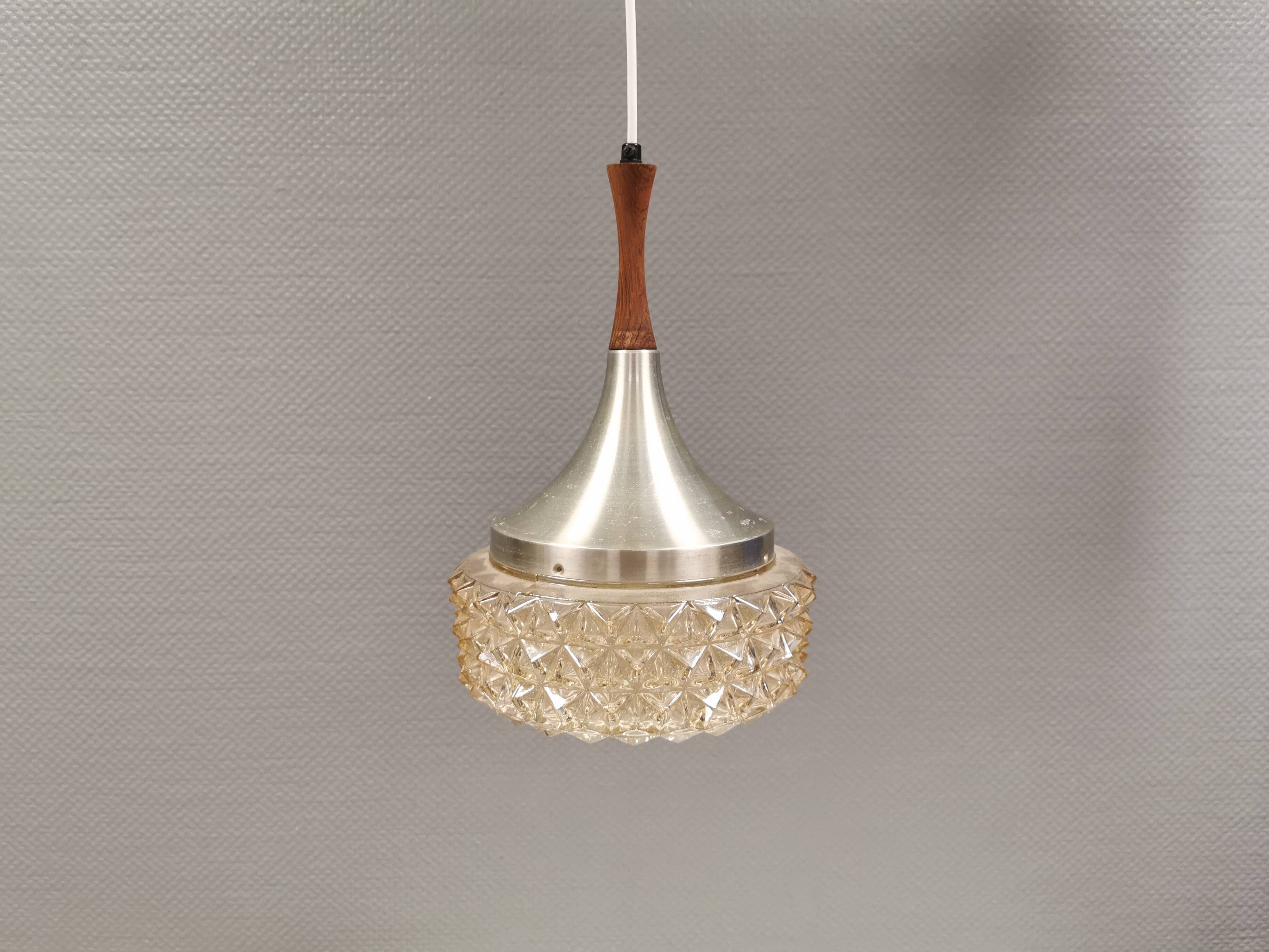 Pendant lamp by Carl Thore with a hard-pressed glass shade 1980s