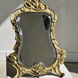 Art Deco style gilded bronze mirror with beveled glass H40cm