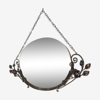 Art deco hammered iron mirror