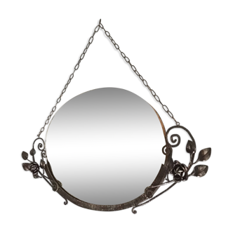 Art deco hammered iron mirror
