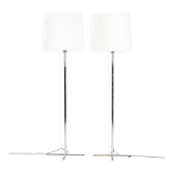 Pair floor lamp chromed cross base cream fabric lampshade