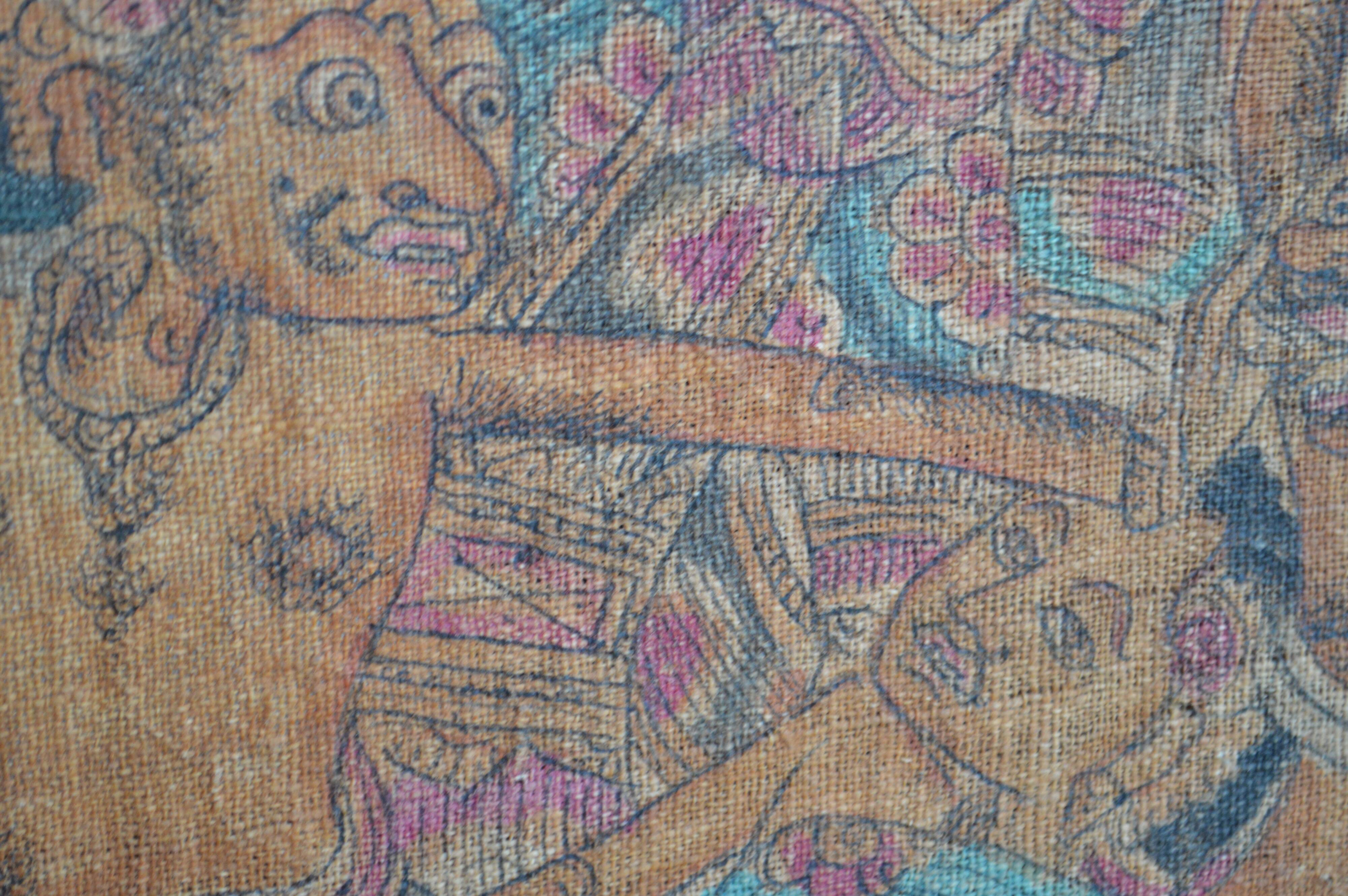 Large traditional Balinese painting on Kamasan Wayang vintage fabric.