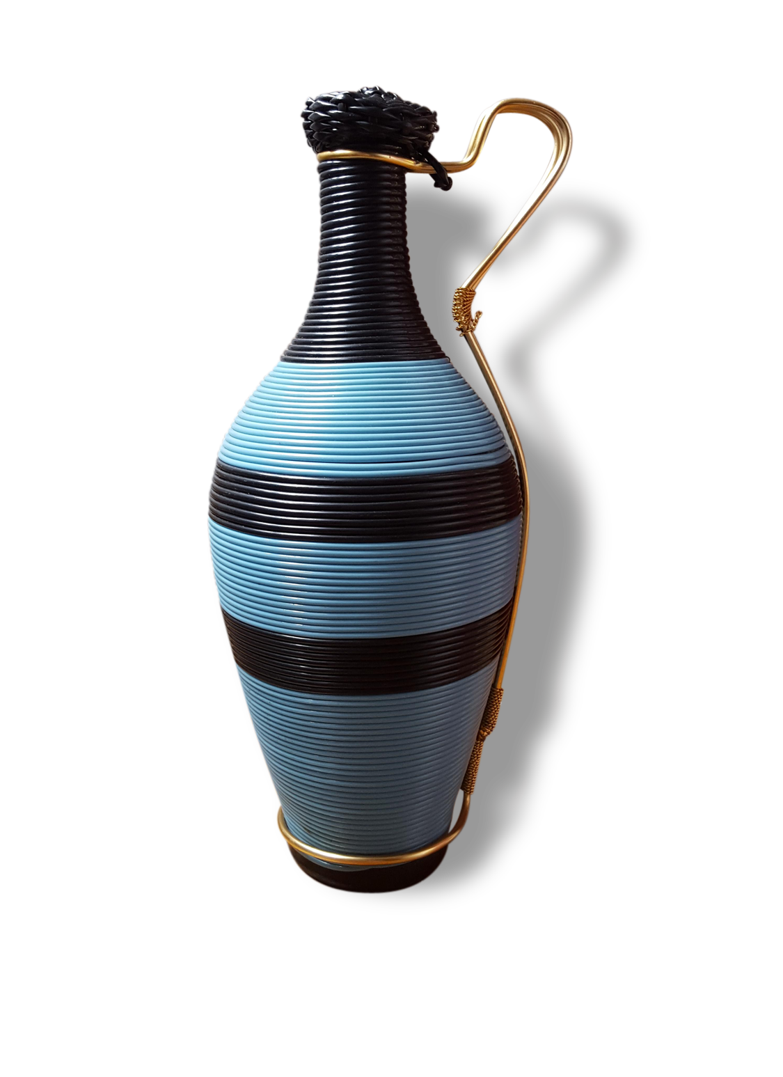Elegant vase scoubidou noire et bleue