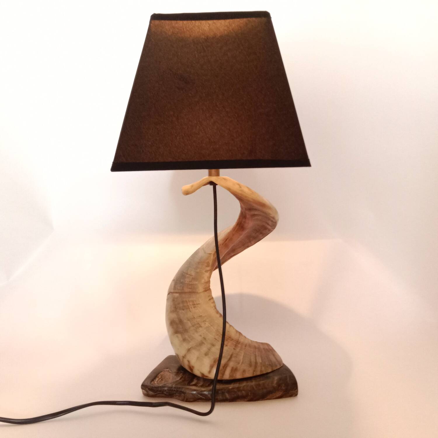 Brutalist spiral lamp from the 1960s, a curiosity object made of horn