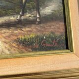 Tableau by Claude Gauthier: Equestrian portrait with a dog in a park.