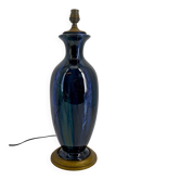 Art Nouveau lamp in stoneware with high-fire glazes and bronze mount, circa 1900.