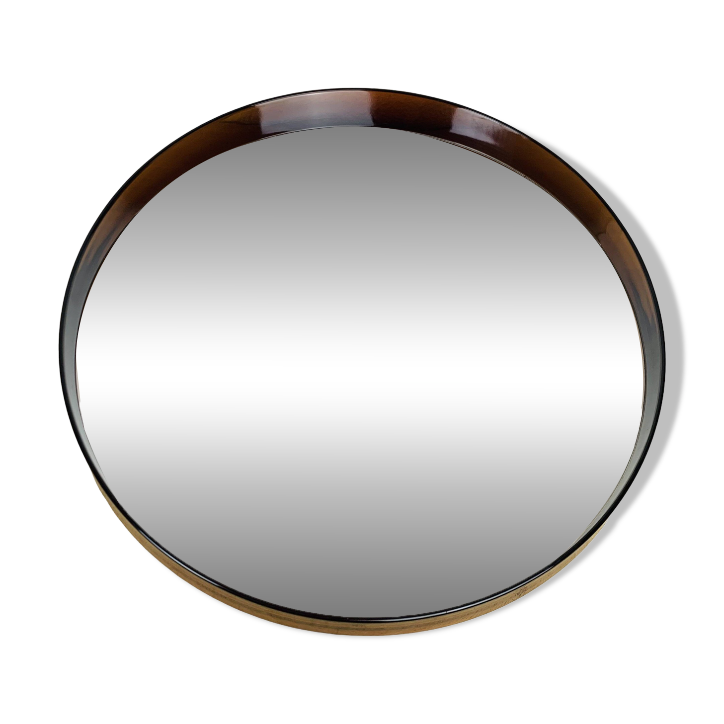 Round mirror Syla 710 amber rim, vintage 70's