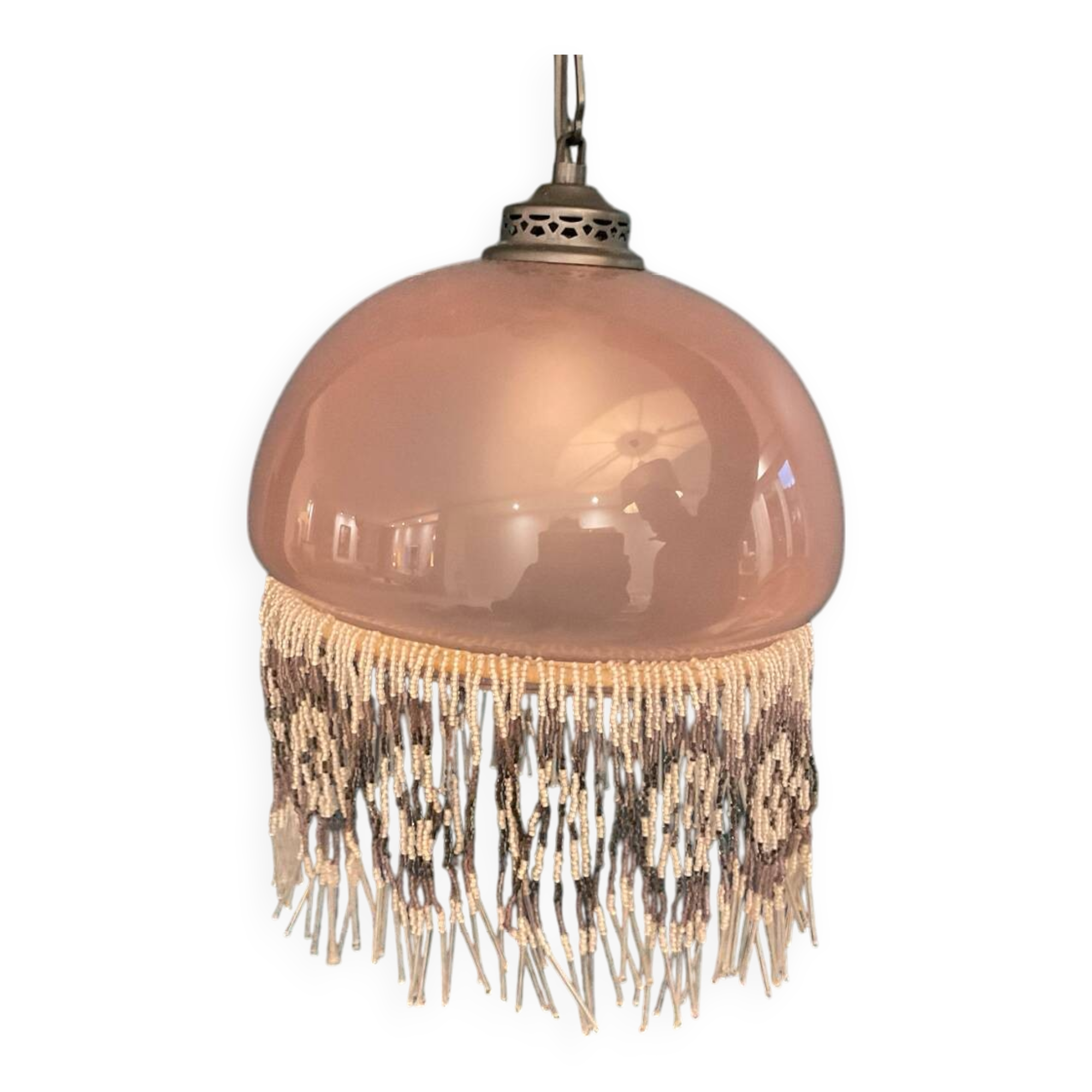 Frosted glass pendant light with fringe