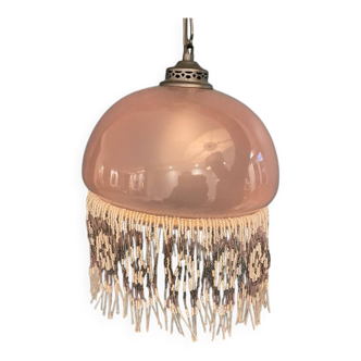 Frosted glass pendant light with fringe