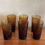 6 orangeade glasses with tree bark