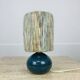 Blue ceramic ball lamp with wool lampshade, vintage