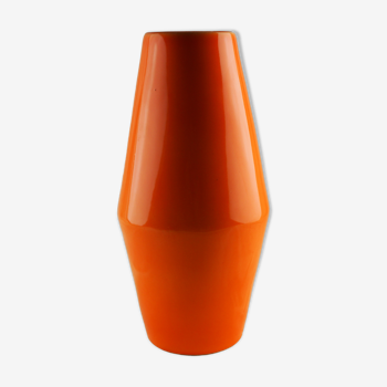 Large orange losangic vase - Laurentian pottery - 80s / 90s