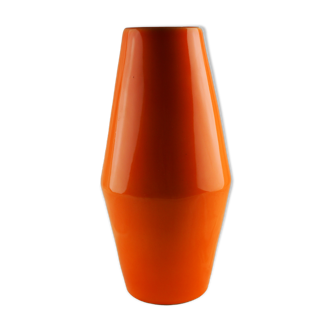 Large orange losangic vase - Laurentian pottery - 80s / 90s