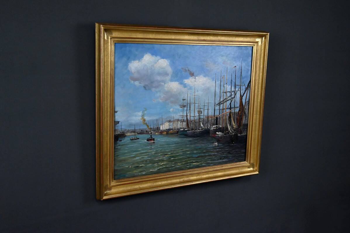 Painting "Harbour Scene", oil on canvas, signed F. Nicoli – 20th century
