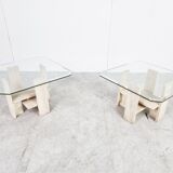 Pair of vintage travertine side tables by Willy Ballez, 1970s